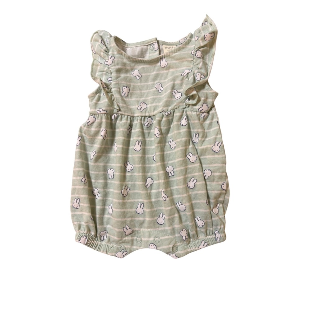 Miffy Nijntje Dutch Size 3-6 Baby Girl Outfit Striped Mint Green Ruffle Cotton
